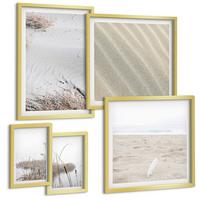 BILDER SET 5er Set - 50x50 cm & 20x30 cm & 40x60 cm Goldrahmen - Vegetation am Wasser im Sommer - Goldfarben, Kunststoff (40/60cm) - TULUP