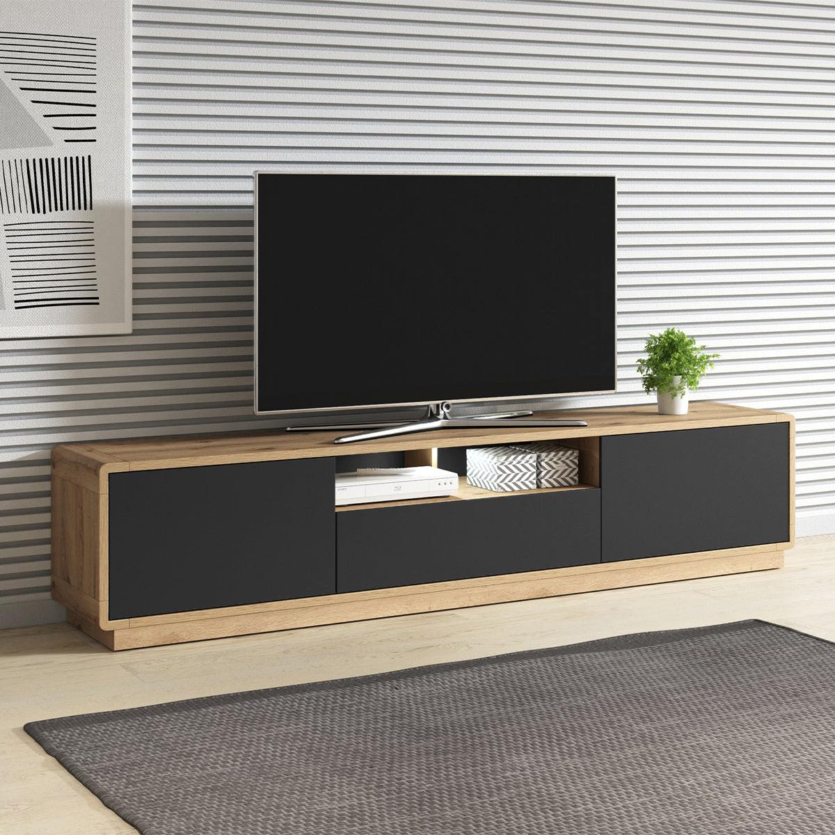 TV-MÖBEL Raven Mattschwarz und Holz - Schwarz, Holzwerkstoff (200/45/40cm) - Petits-meubles