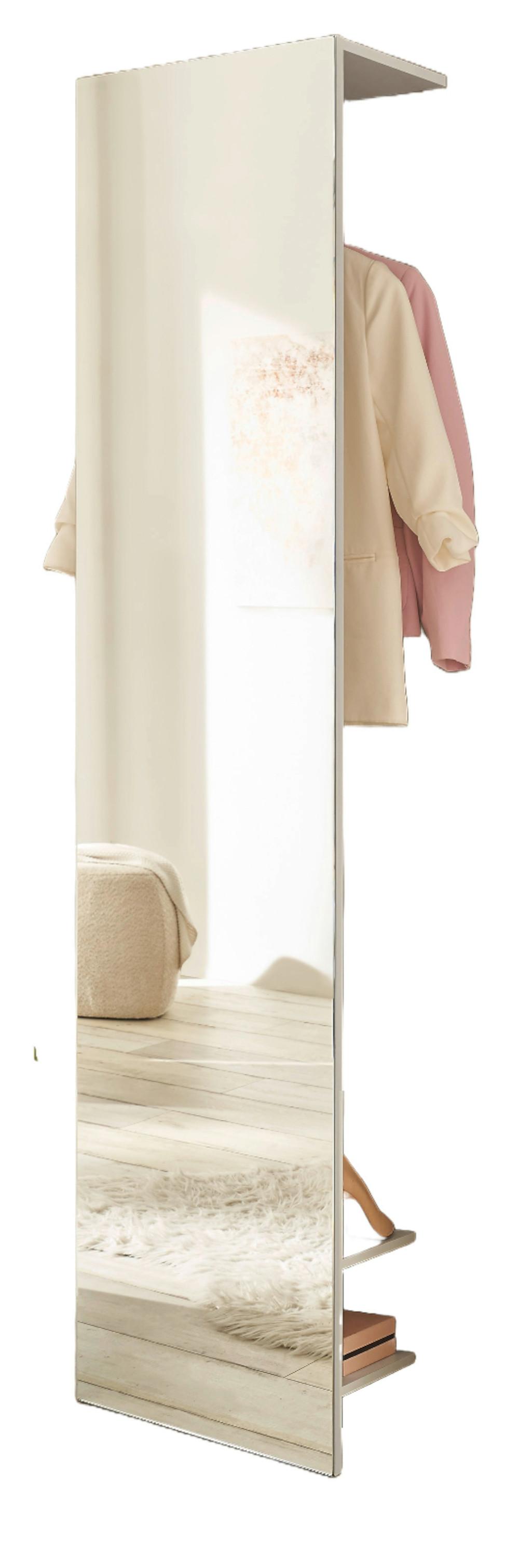 GARDEROBE weiß 50 x 200 cm, Kompaktgarderobe mit Spiegel und Kleiderstange - Schwarz/Weiß, Glas/Holzwerkstoff (50/200/30cm) - Furn.Design