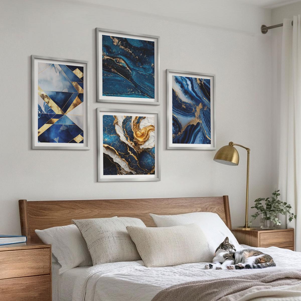 BILDER SET 4er Set - 50x50 cm & 40x60 cm Silberner Rahmen - Abstrakte, elegante Muster - Silberfarben, Kunststoff (50/50cm) - TULUP