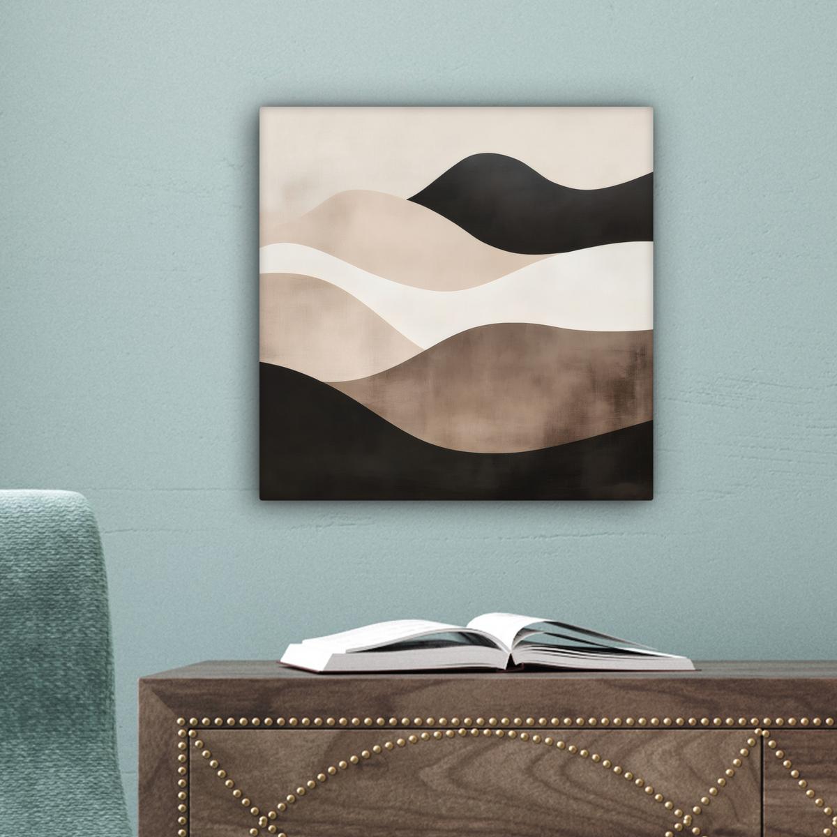 LEINWANDBILD Abstrakt - Landschaft - Wellen - Cremefarben Deko Wohnzimmer 20x20 cm - Cappuccino, Textil (20/20cm) - MuchoWow