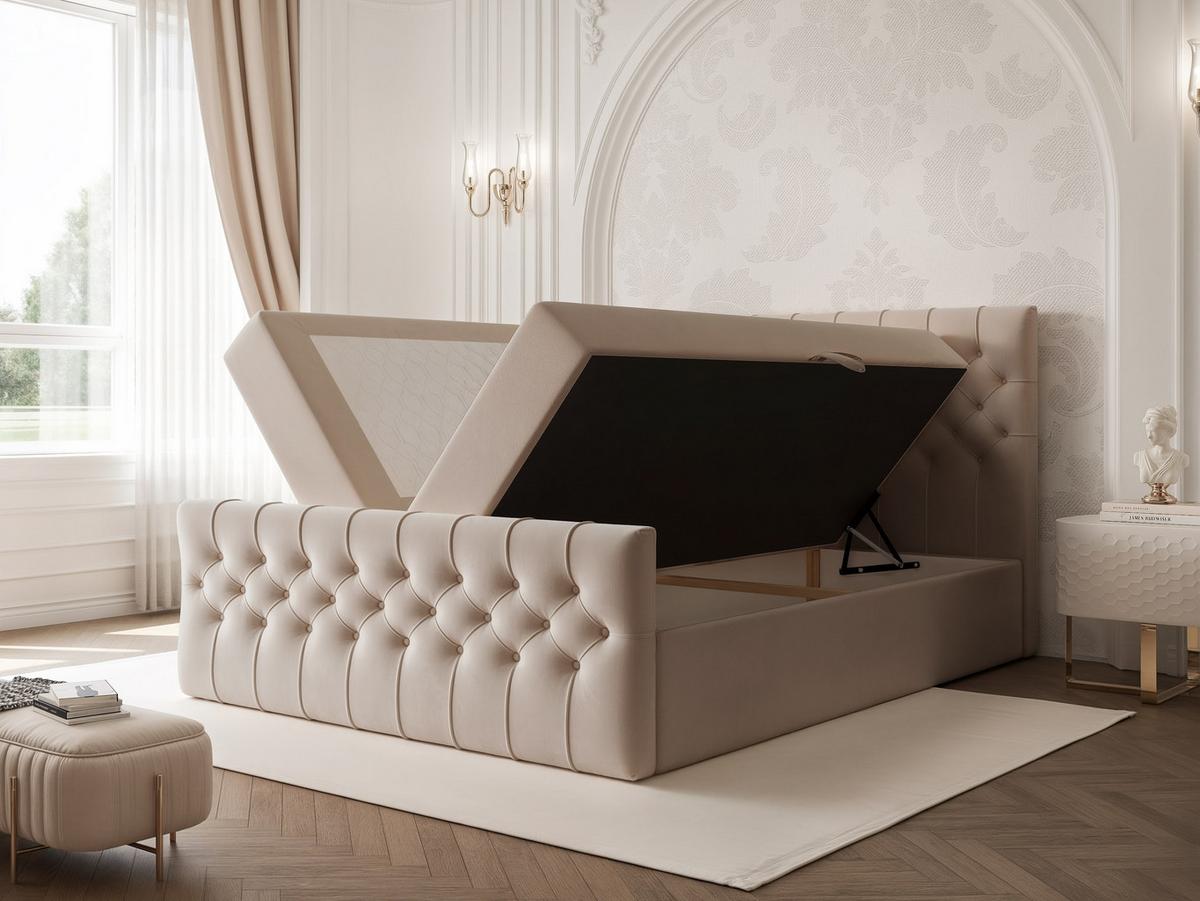 BOXBETT JOLIE 180x200 cm mit Matratze, Graubeige - Greige, Textil (180/200cm) - Idohome