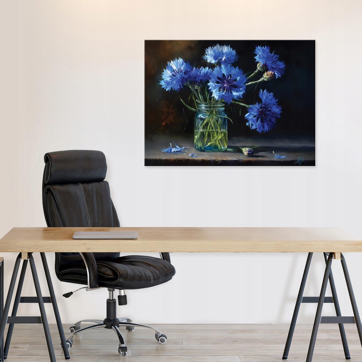 LEINWANDBILD Blumen in einer Vase Vintage Blau 60x40 cm - Multicolor, Holzwerkstoff (60/40cm) - Wallarena
