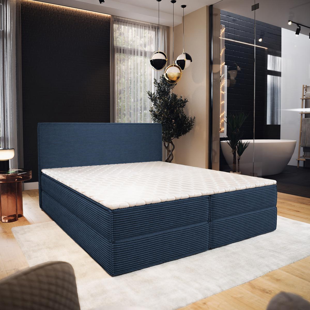 BOXBETT PELLIO 140x200 cm mit Matratze und Topper - Blau - Blau, Holz (140/200cm) - MASSENO