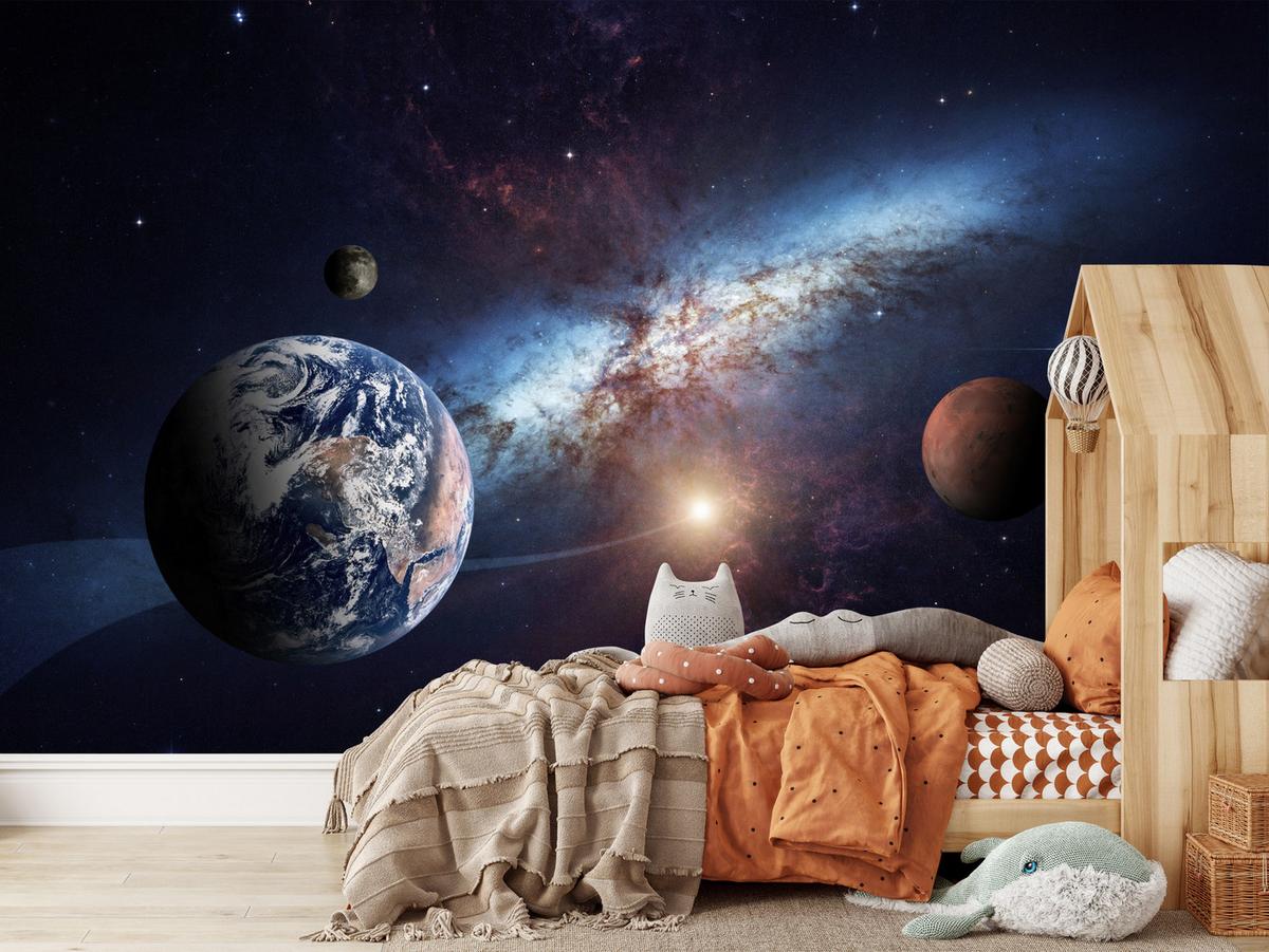 FOTOTAPETE für Kinderzimmer Planeten Galaxie Kosmos Nebel 150x105 - Violett/Weiß, Papier (150/105cm) - Muralo