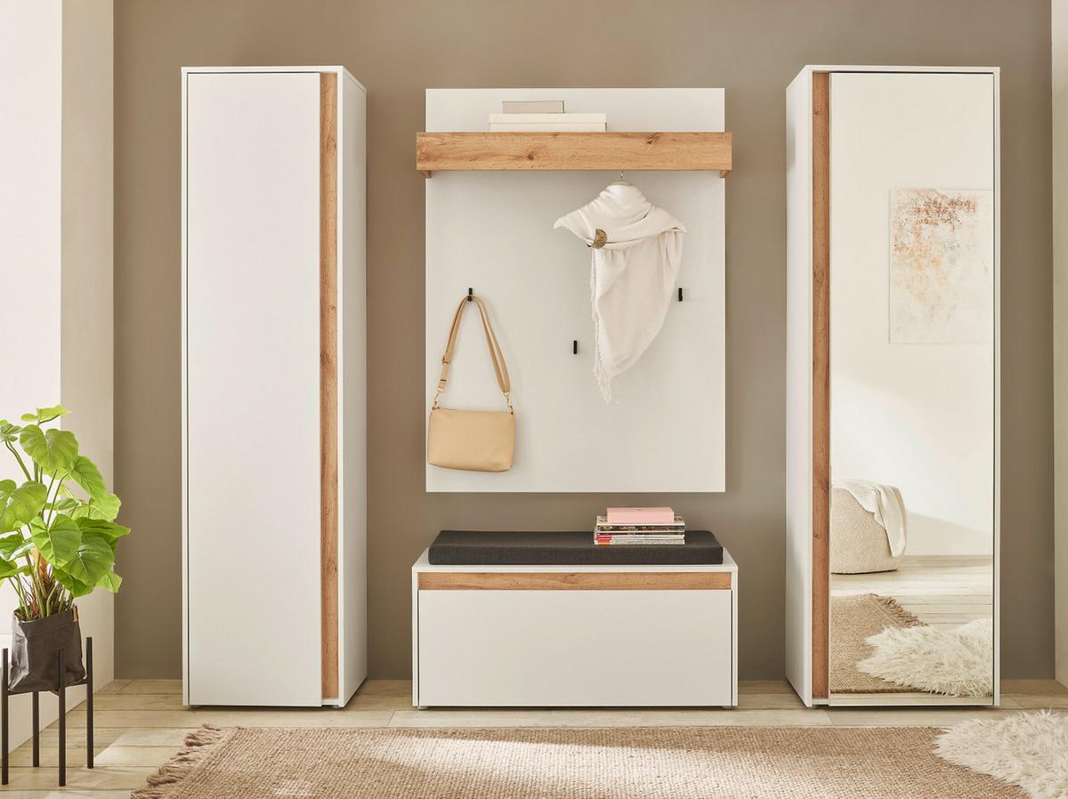 GARDEROBEN-SET weiß matt, Eiche Wotan 2-teilig 180 cm, Kombination mit viel Stauraum - Eiche Wotan/Schwarz, Holzwerkstoff/Kunststoff (180/195/40cm) - Furn.Design