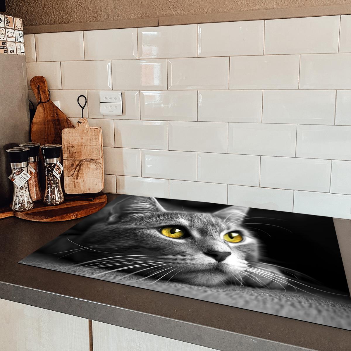HERDABDECKPLATTE Katze - Grau - Tiere - Katze Induktionsmatte 77x51 cm - Grau, Kunststoff (77/51/0.2cm) - MuchoWow