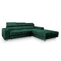 ECKSOFA NOTO R-S Grün Velours-Stoff mit Schlaffunktion - Silberfarben/Grün, Holz/Textil (267/190cm) - MASSENO