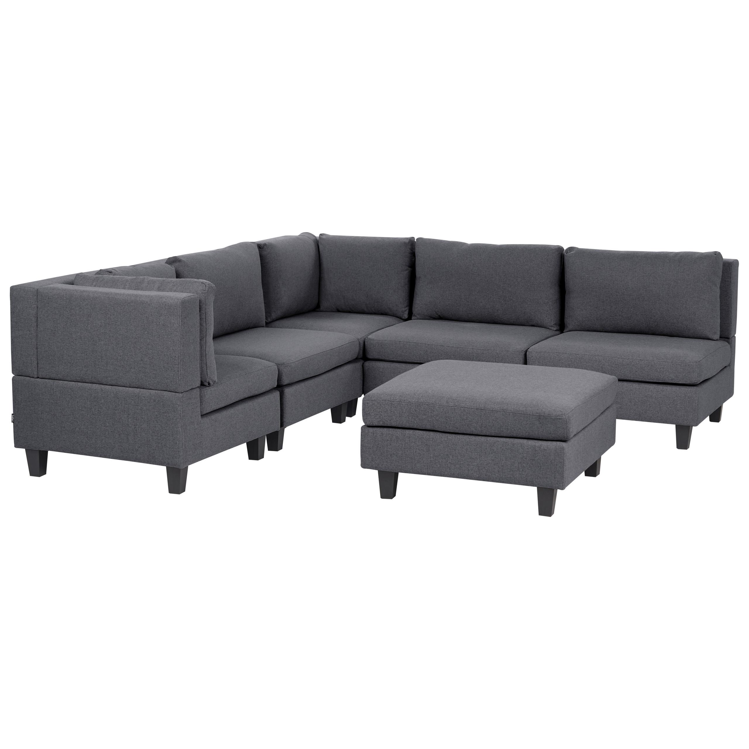 ECKFSOFA Modul 5-Sitzer rechtsseitig Dunkelgrau Stoff mit Ottomane Unstad - Dunkelgrau/Grau, Textil (228/228cm) - Beliani