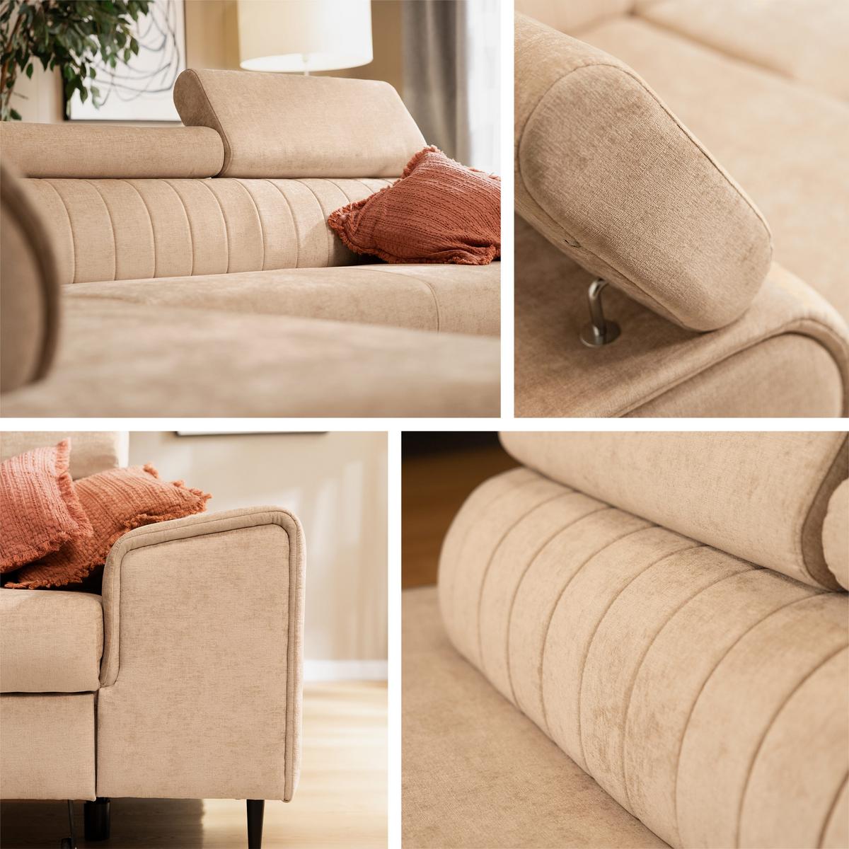 ECKSOFA Kadurin, Seite: Links - Schwarz/Bronzefarben, Holz/Kunststoff (276/206cm) - MIRJAN24