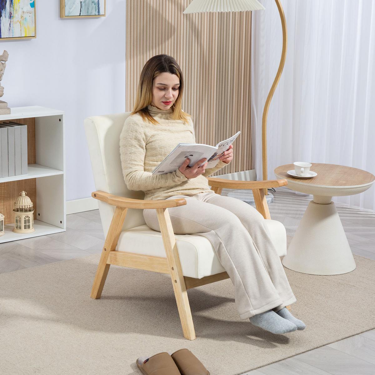 SESSEL Wohnzimmer Nordisch Relaxsessel mit Armlehne, Sitzkissen Cremeweiß - Creme, Kunststoff (65/83/80cm) - HOMCOM