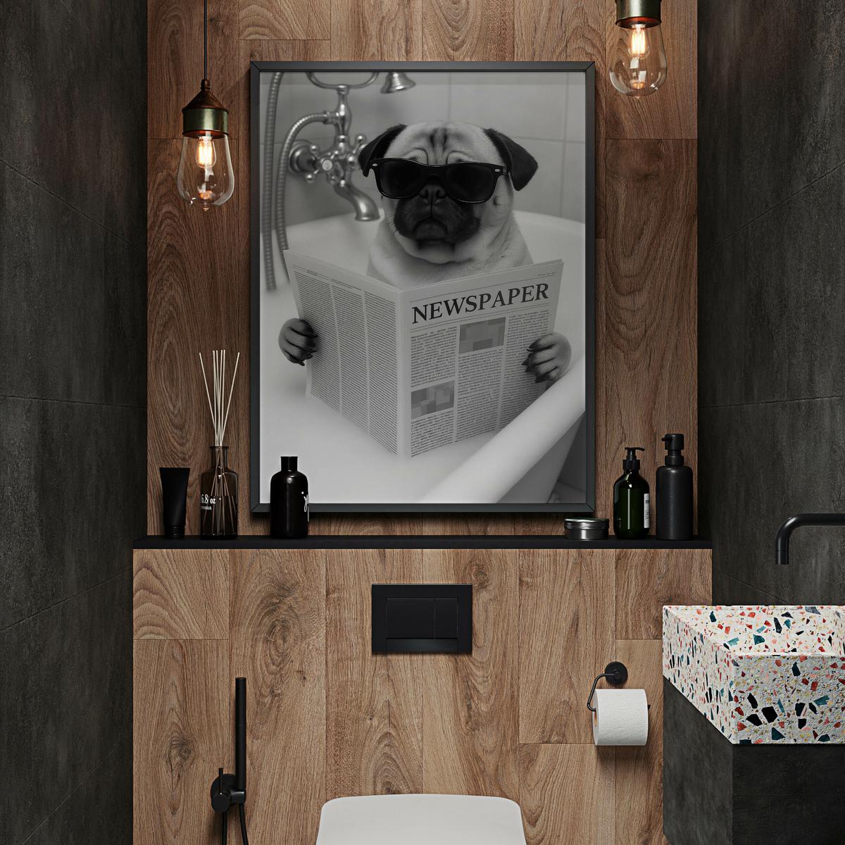 POSTER Badezimmer WC Mops Badewanne Zeitung Abstraktion 20x30cm - Schwarz/Weiß, Papier (20/30/1cm) - Muralo