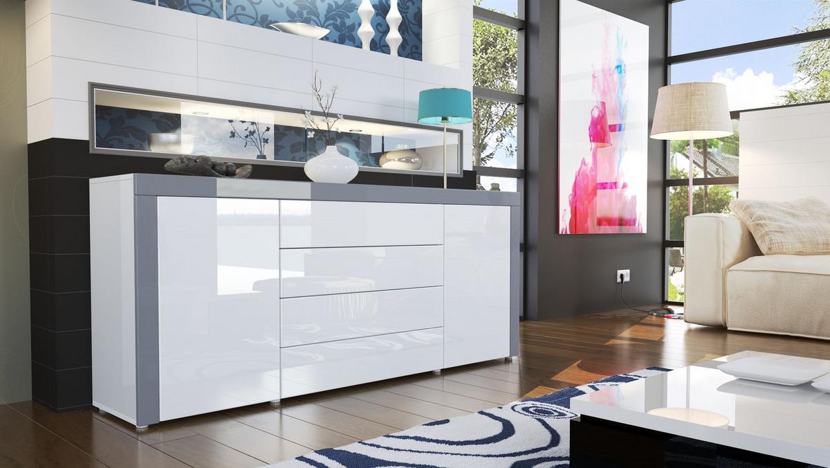 SIDEBOARD La Paz Weiß Hochglanz / Grau Hochglanz - Weiß Hochglanz/Grau, Holzwerkstoff (167/72/35cm) - Vladon