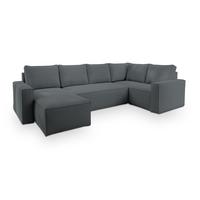 WOHNLANDSCHAFT NORENA R-S Grau Kordstoff mit Schlaffunktion - Grau, Holz (295/85/157.5cm) - MASSENO
