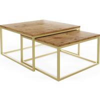 COUCHTISCHE Vella Gold 2er-Set quadratisch, Lancelot Eiche 76/76/39cm + 66/66/34 cm - Eichefarben/Goldfarben, Holzwerkstoff/Metall (76/76/39cm) - WFL GROUP