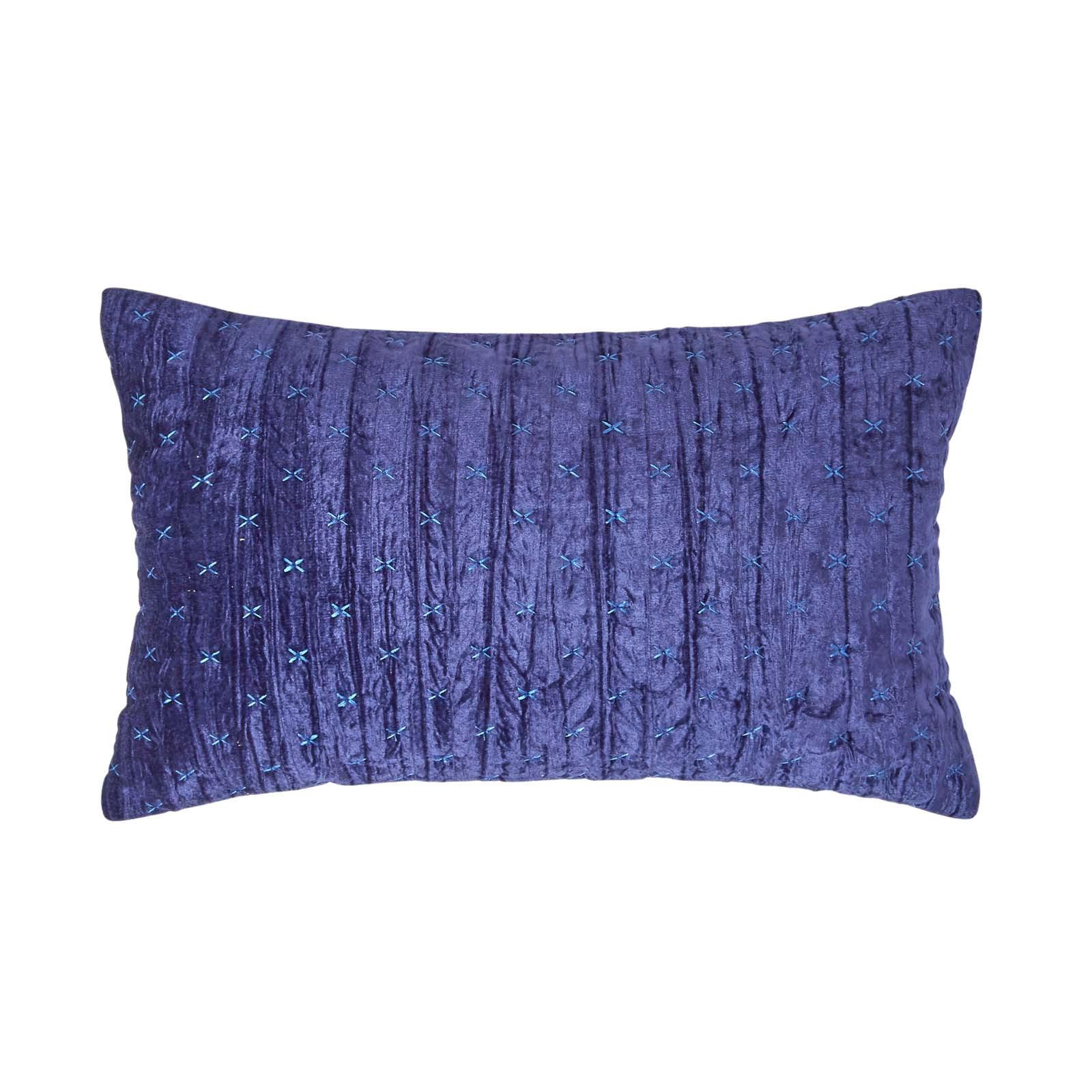 KISSENHÜLLE Pannesamt bestickt 30/50 cm - Dunkelblau, Textil (30/50cm) - Homescapes