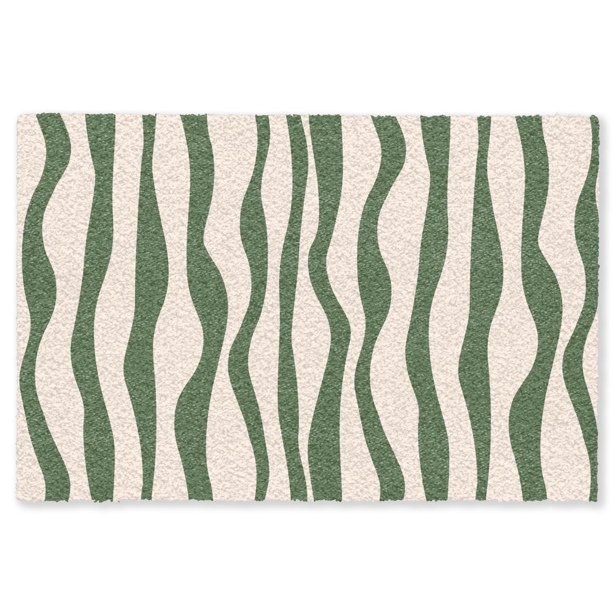 FUSSMATTE Wellenlinien - Beige - Grün - Streifen - Abstrakt Fußabtreter 90x60 cm - Dunkelgrün, Kunststoff (90/0.4cm) - MuchoWow