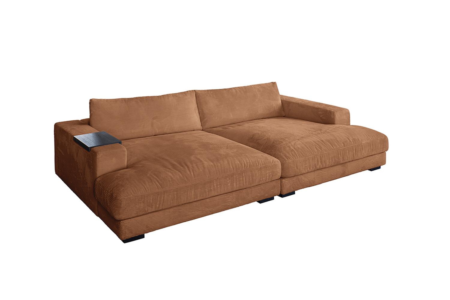 BIG SOFA MIT TABLETT MADELINE Braun Cord - Schwarz/Braun, Kunststoff/Textil (290/85/170cm) - KAWOLA