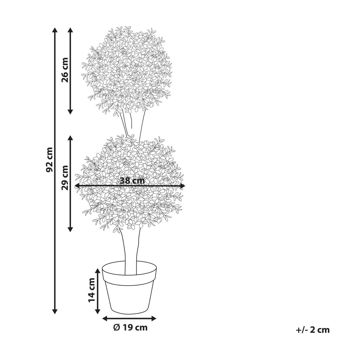 KUNSTPFLANZE im Blumentopf 92 cm Grün/Dunkler Holzfarbton Buxus Ball Tree - Dunkelbraun/Grün, Kunststoff (92cm) - Beliani