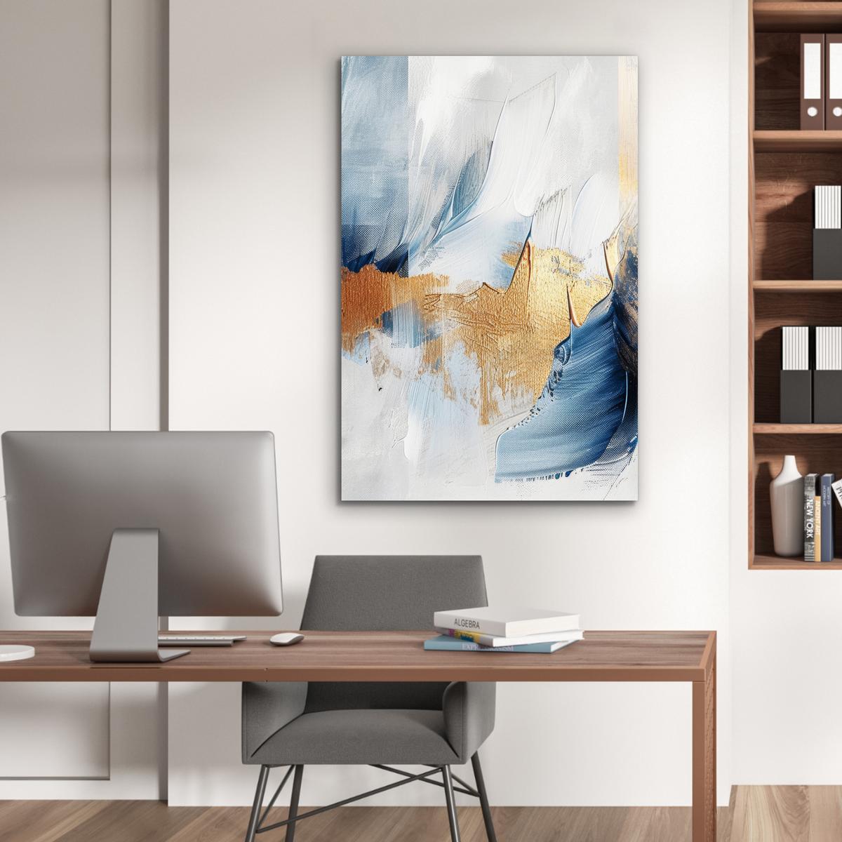 METALLBILD Gold - Blau - Aquarell - Kunst - Modern 80x120 cm - Hellblau, Metall (80/120cm) - MuchoWow