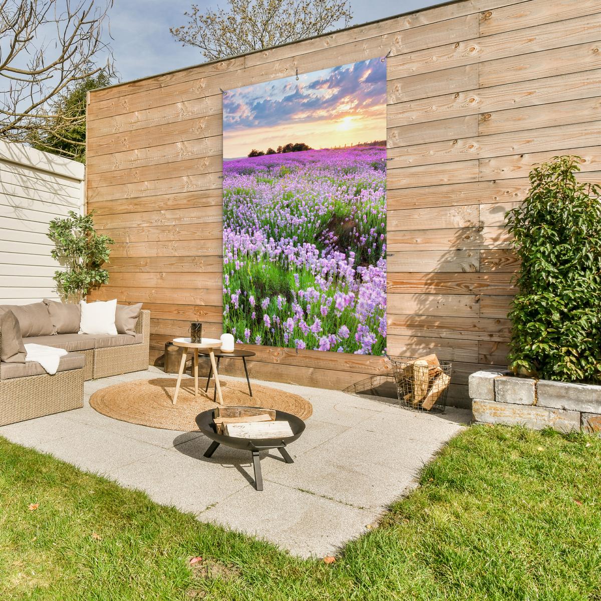 GARTENPOSTER Blumen - Lavendel - Lila - Himmel - Sonnenuntergang - Wiese - Natur Bild 120x180 cm - Flieder, Kunststoff (120/180/0.2cm) - OnlyWow