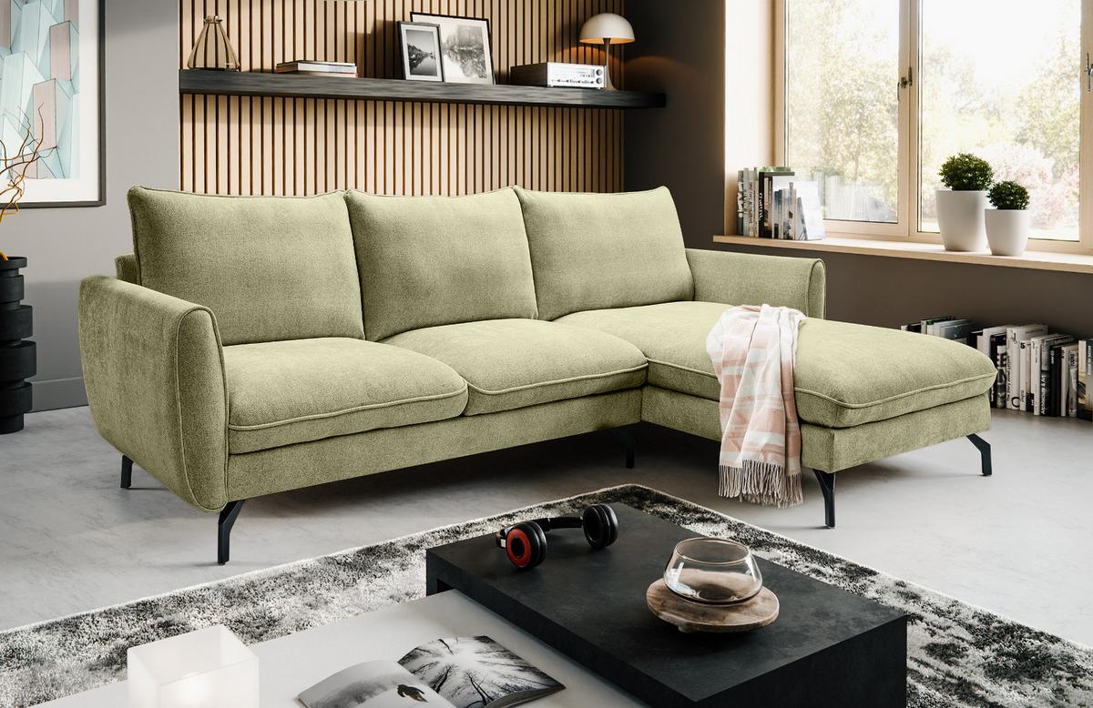SOFA grün Webstoff 259 x 167 cm, Ecksofa 5-Sitzer, L-Sofa Ottomane rechts - Schwarz/Grün, Holz/Textil (259/167cm) - Inn.Furn