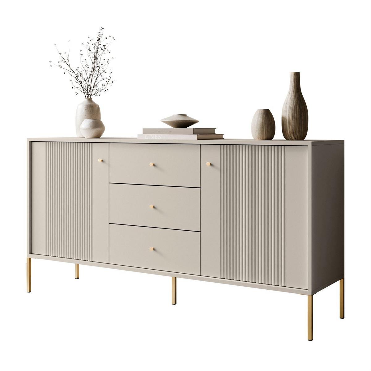 SIDEBOARD 2D3S VIVALDI mit Schubladen und geriffelten Fronten - Kaschmir, Holzwerkstoff (155/79/39cm) - Lookway
