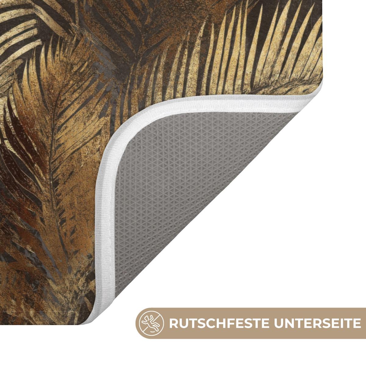 BADEMATTE Tropisch - Blätter - Gold Badvorleger 80x50 cm - Dunkelbraun/Goldfarben, Textil (80/50cm) - OnlyWow
