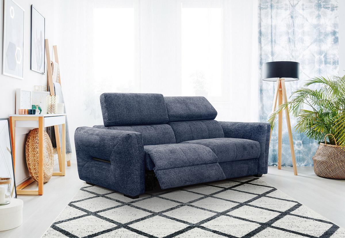 SOFA CALVERA 3-Sitzer mit 1 Relaxfunktion, dunkelblau - Dunkelblau, Holzwerkstoff/Textil (204/79/106cm) - Wozimo