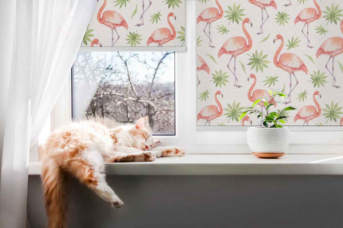 INNENROLLO - Fensterrollo - Rollo - 60x40 cm - Flamingo und Blätter - Pink, Kunststoff (60/140/0.5cm) - TULUP