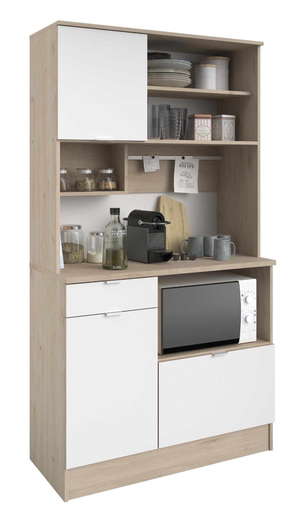BUFFET Miniküche in weiß 100 x 184 cm, mit viel Stauraum - Multicolor/Weiß, Holzwerkstoff/Metall (100/184/45cm) - Parisot Meuble