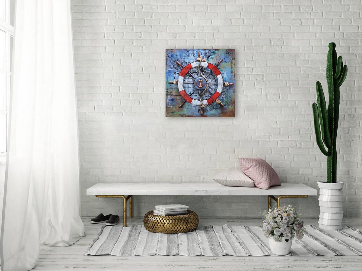METALLBILD Blau 60/60 cm - Blau/Rot, Metall (2.5/60cm) - KUNSTLOFT