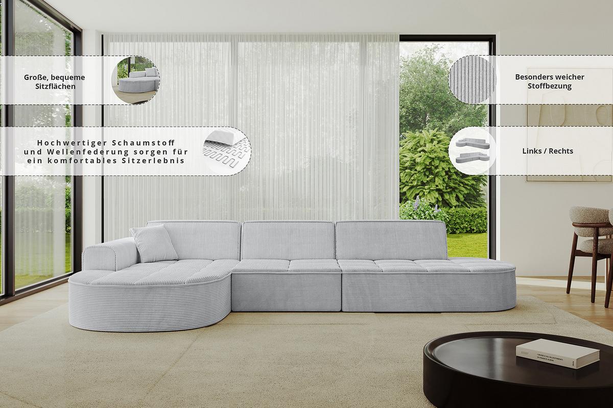 ECKSOFA Ottomane Links TARO-L2 - 328x171x79,5 cm Beige - Beige, Holzwerkstoff/Textil (328/171cm) - ALTDECOR
