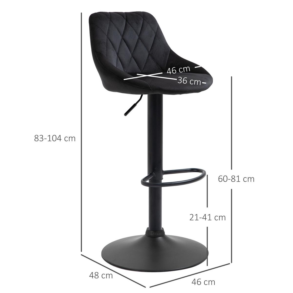 BARHOCKER 2ER-SET höhenverstellbar, Schwarz - Schwarz, Kunststoff (46/104/48cm) - HOMCOM