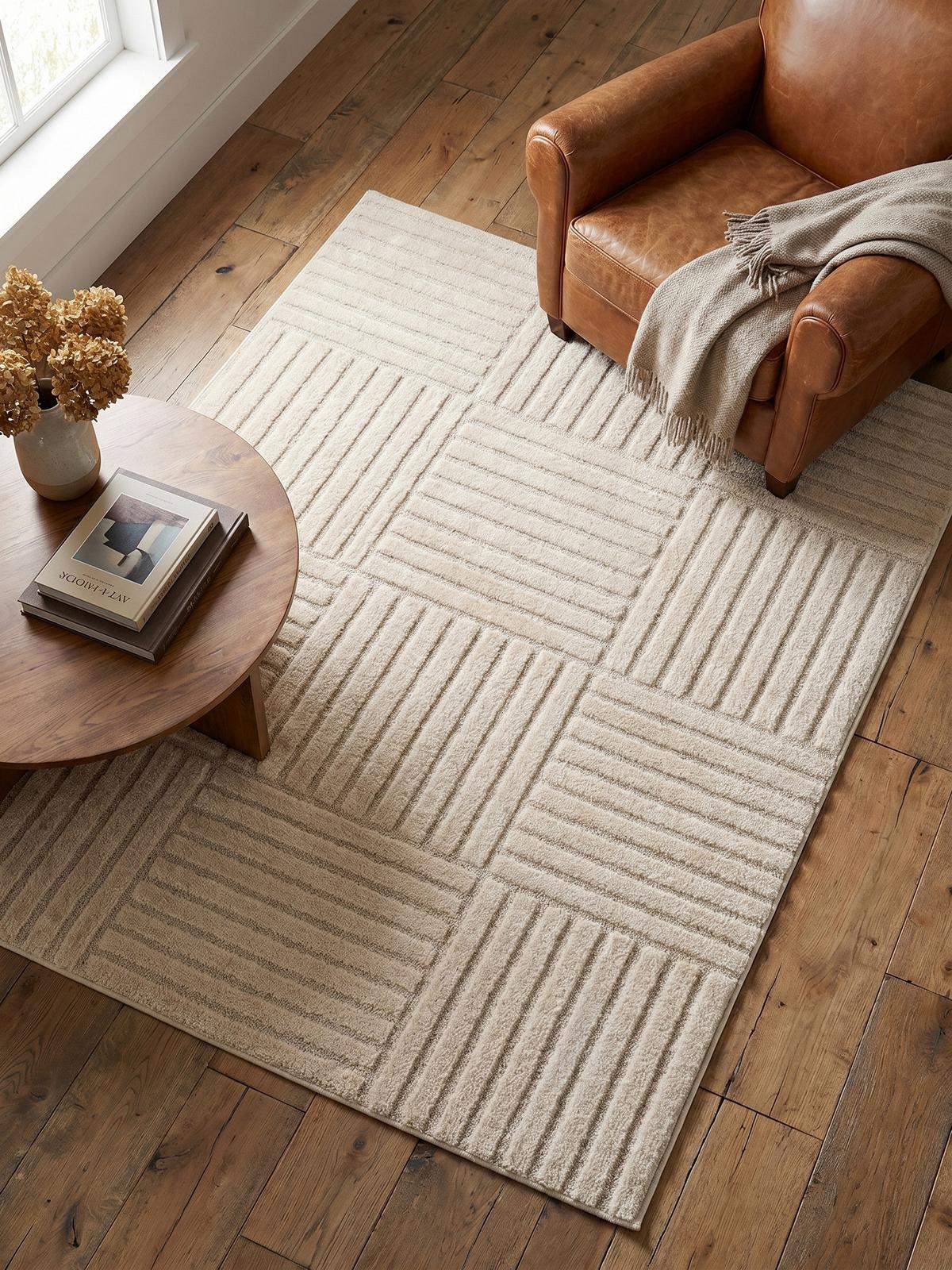 TEPPICH Hochflor RIGI in Creme, mit Cord-Streifen-Patchwork, 80 x 150 cm - Beige, Textil (150/80cm) - KADIMA DESIGN