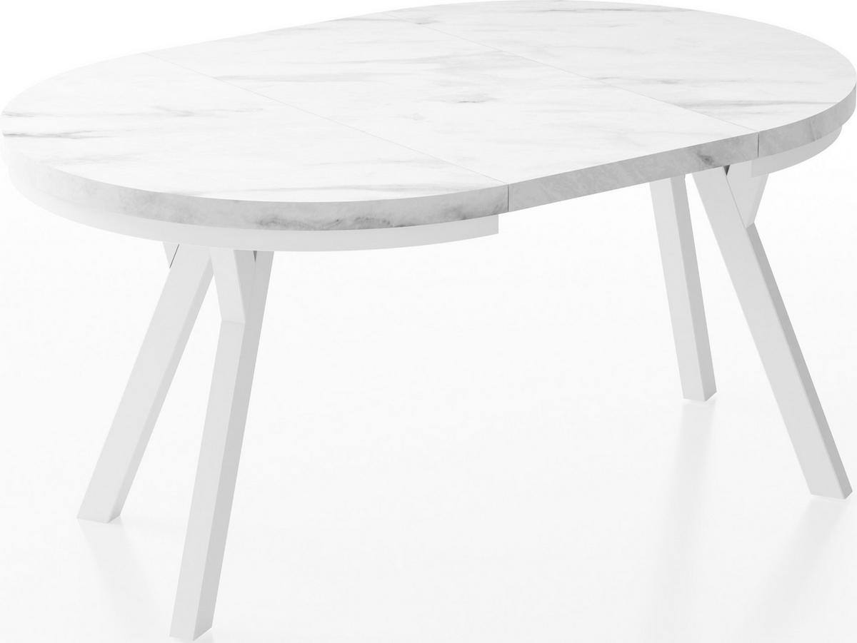 ESSTISCH Lume Weiß runder ausziehbarer, Marmor Weiß 100-150/100/76 cm - Ecru/Weiß, Holz/Holzwerkstoff (100/150/76cm) - WFL GROUP