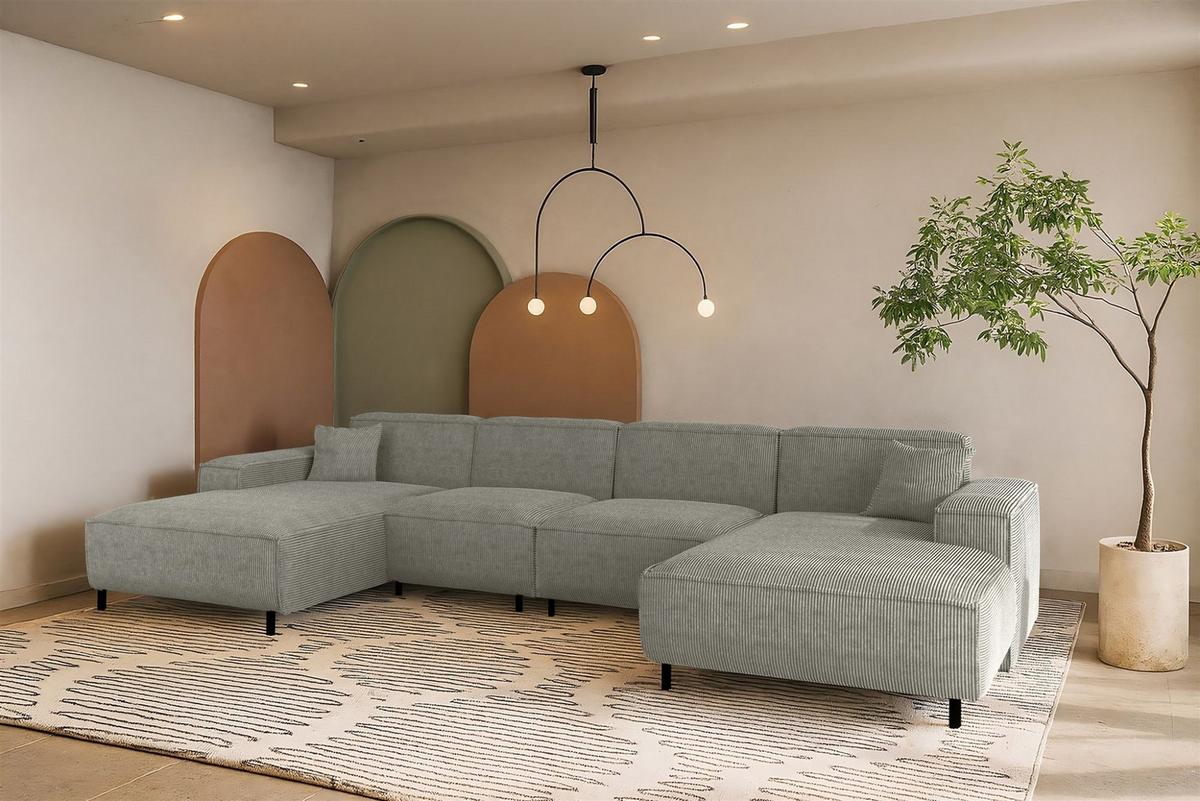 WOHNLANDSCHAFT Gloria In Scala - Grau, Holzwerkstoff/Textil (378/73/165cm) - Fun Möbel