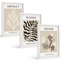 BILDER SET 3er Set - 40x60 cm Weißer Rahmen - Beige-braune Pflanzenmuster - Weiß, Kunststoff (40/60cm) - TULUP