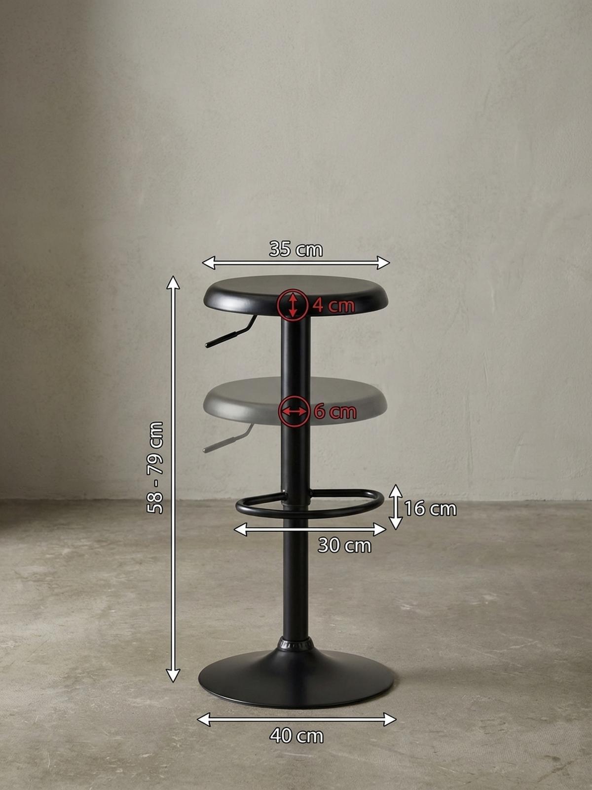BARHOCKER – Schwarz, höhenverstellbar, mit Fußablage, 40x58–79 cm - Schwarz, Metall (40/79/40cm) - KADIMA DESIGN