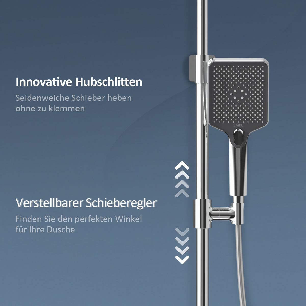 ÜBERKOPFBRAUSESET mit Thermostat, Kopfbrause und 3 Strahlarten Handbrause, Chrom, 114,2/30,3/46 cm - Chromfarben, Metall (30.3/114.2/46cm) - EMKE