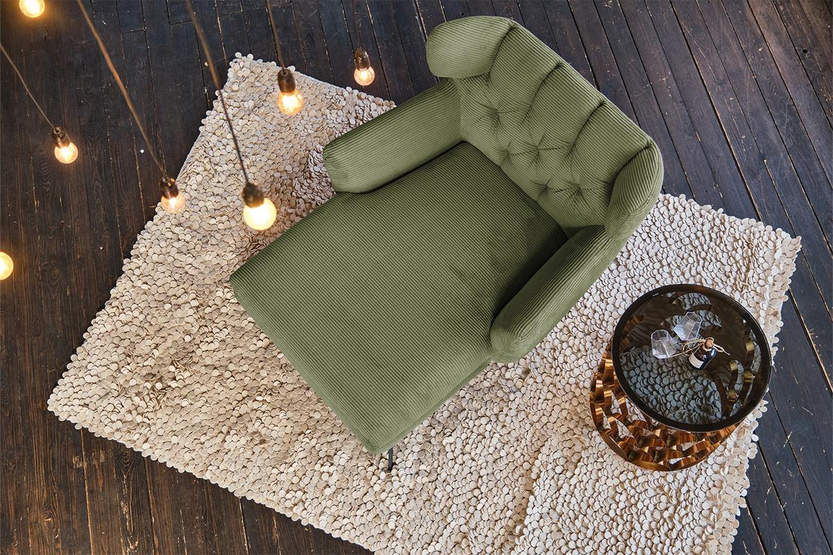 LONGSEAT CHAMRE Grün Cord - Schwarz/Olivgrün, Textil/Metall (130/95/160cm) - KAWOLA