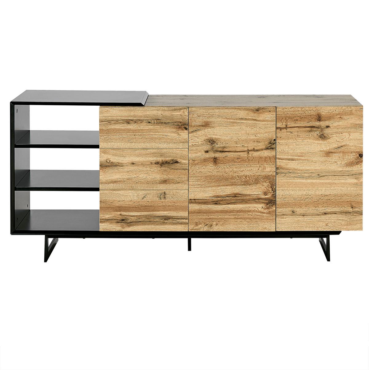 SIDEBOARD mit 2 Türen Braun/Schwarz Fiora - Braun, Holzwerkstoff (160/75/40cm) - Beliani