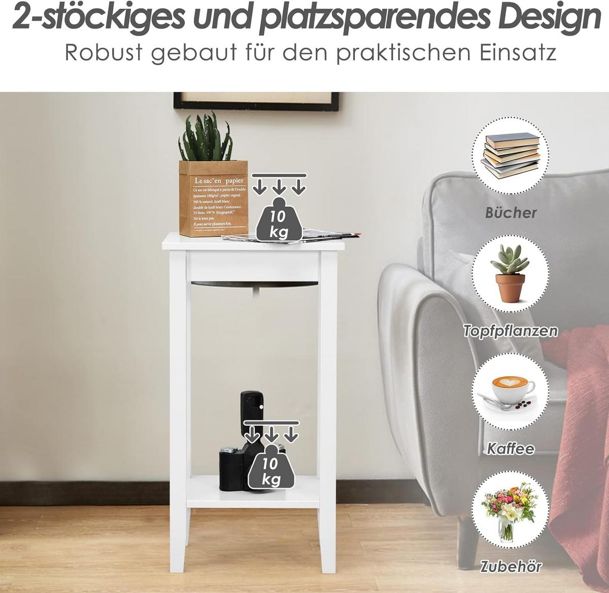 BEISTELLTISCH Weiß(2er-Set) - Weiß, Holzwerkstoff (29.5/39.5/74cm) - COSTWAY