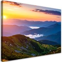 LEINWANDBILD Berglandschaft Sonnenuntergang 90x60cm - Multicolor, Textil (90/60cm) - Feeby
