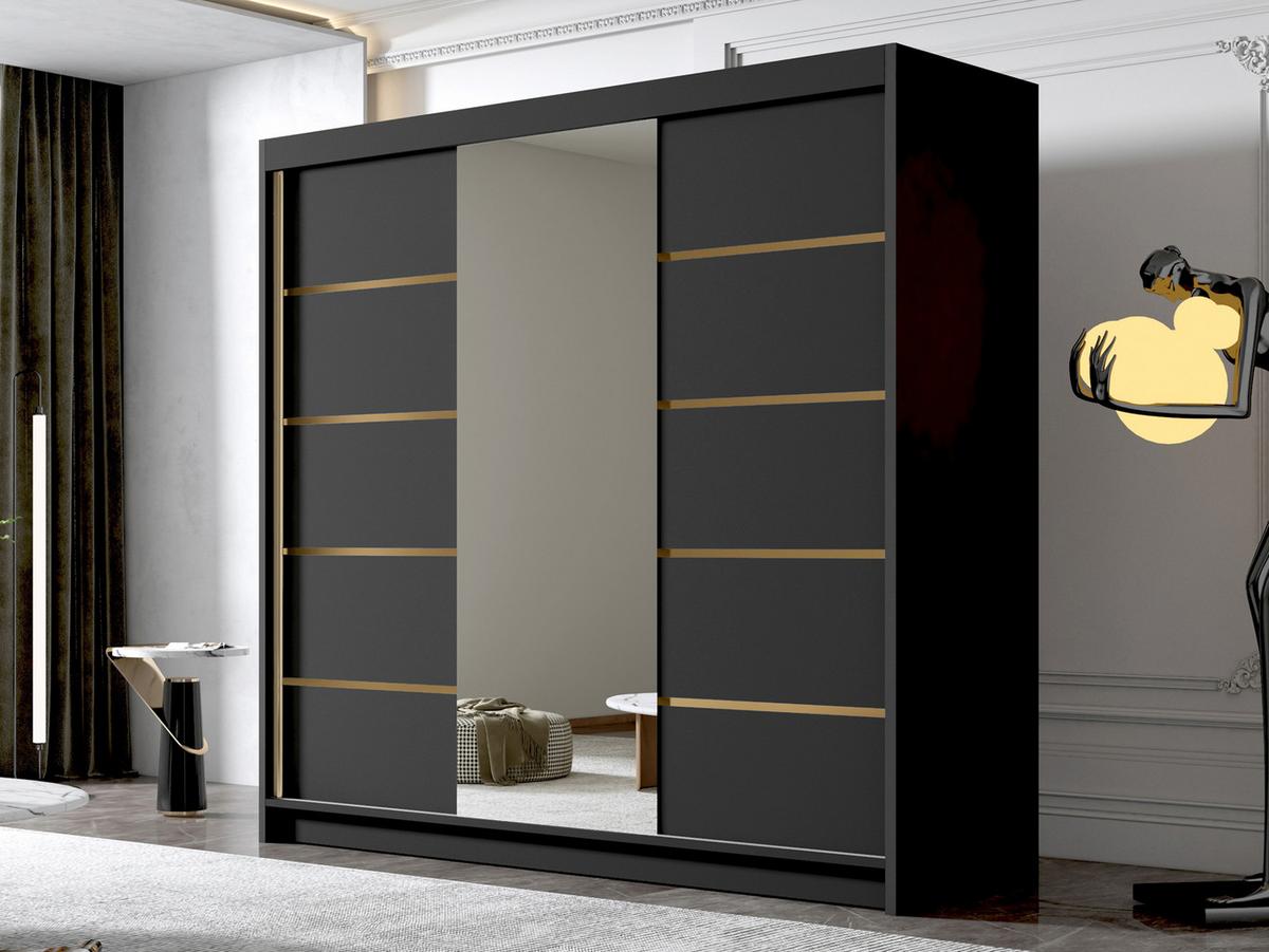 SCHIEBETÜRENSCHRANK Evo VI - Goldfarben/Schwarz, Holzwerkstoff/Metall (200/215/58cm) - MIRJAN24