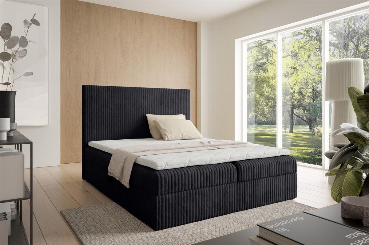 BOXBETT Arnau - Schwarz, Holzwerkstoff/Textil (160/200cm) - Fun Möbel