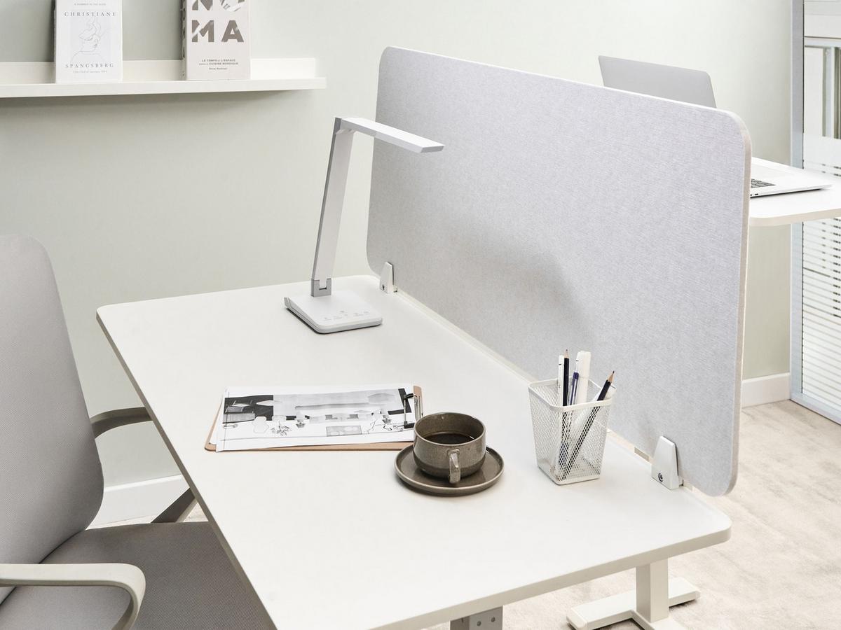 SCHREIBTISCHTRENNWAND 120x50 cm Cremeweiß Split - Creme, Textil (1/120/50cm) - Beliani
