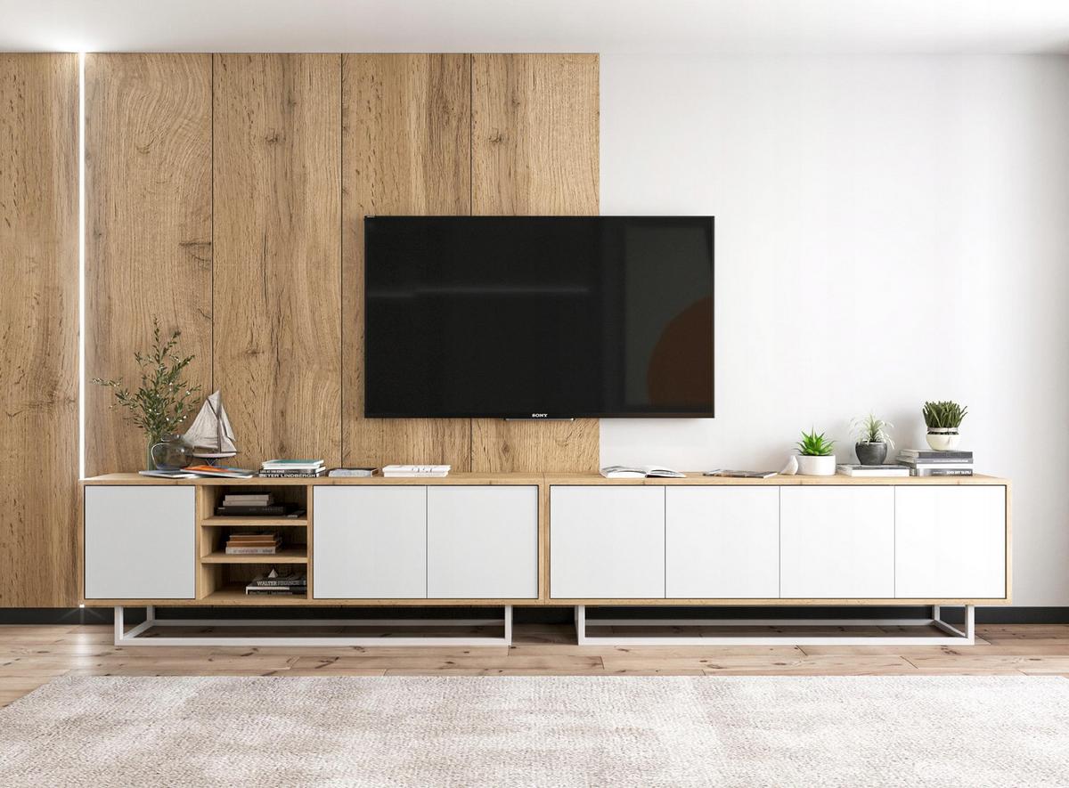TV-SCHRANK 2-er Set Apollo Eiche wotan Weiß Matt 150 cm - Schwarz/Weiß, Holzwerkstoff/Metall (300/53/35cm) - Meble Lindner