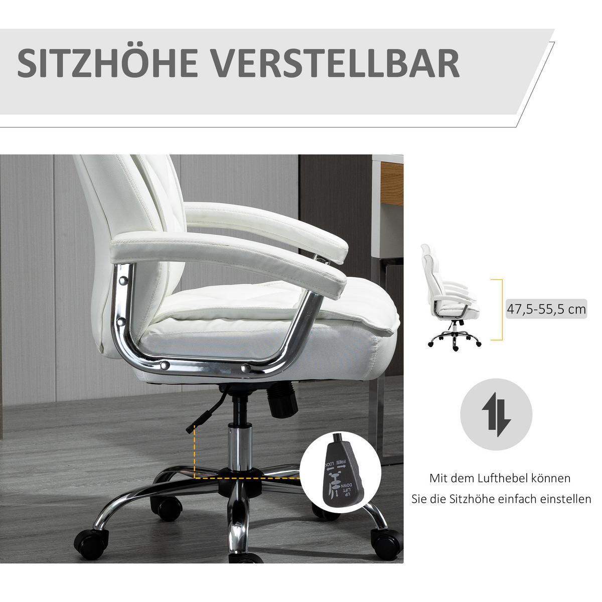 CHEFSESSEL, Bürostuhl, Kunstleder, Weiß - Weiß, Metall (69/121/66cm) - Vinsetto