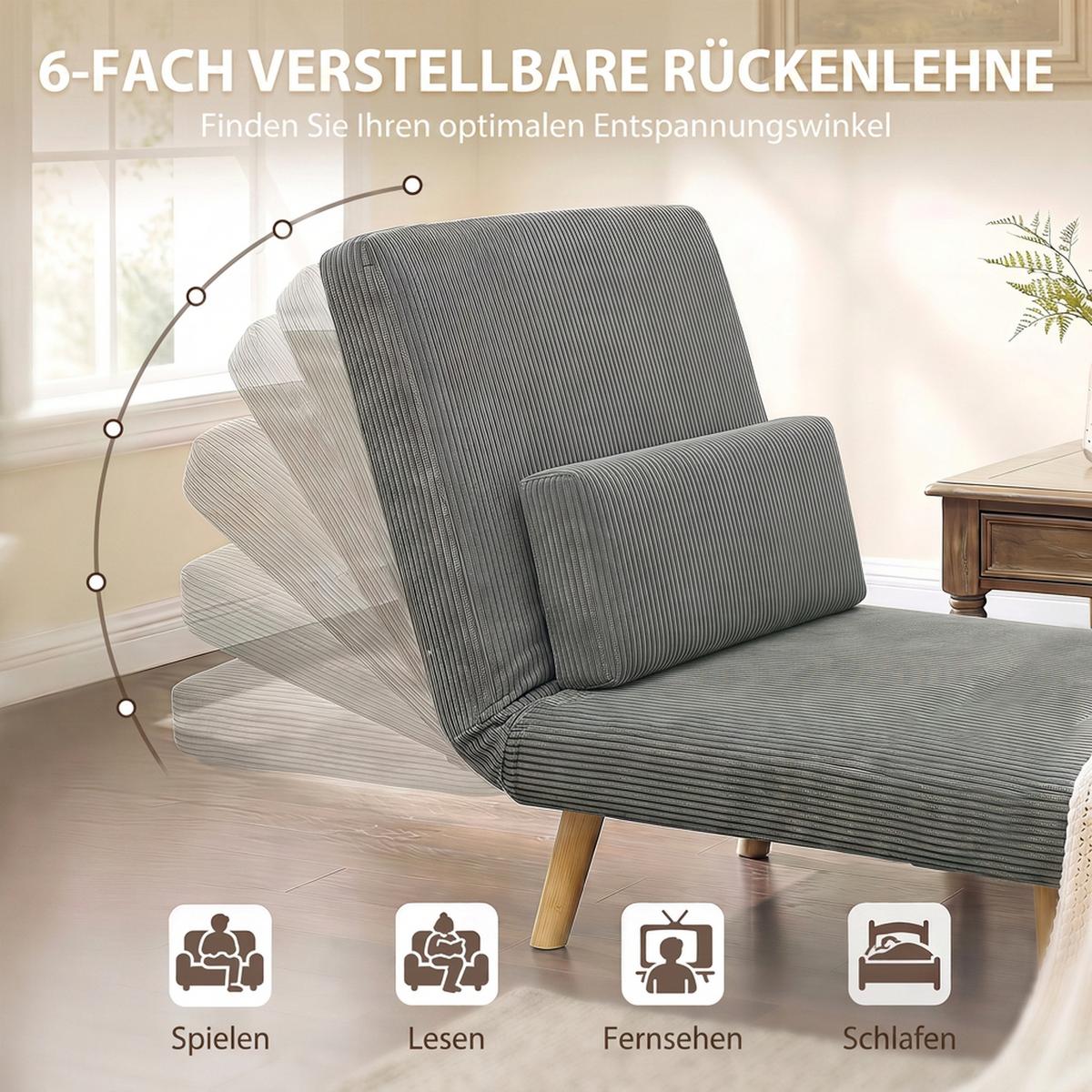 SCHLAFSESSEL Polyester Dunkelgrau - Dunkelgrau/Braun, Textil/Metall (75/84/90cm) - HOMCOM